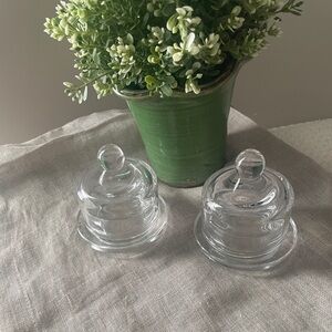 Individual Glass Butter Pat Covered Dish Cloche Single Serve Set of 2